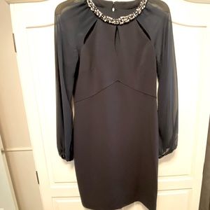 Sheer Long Sleeve - Mid Length - Navy Dress